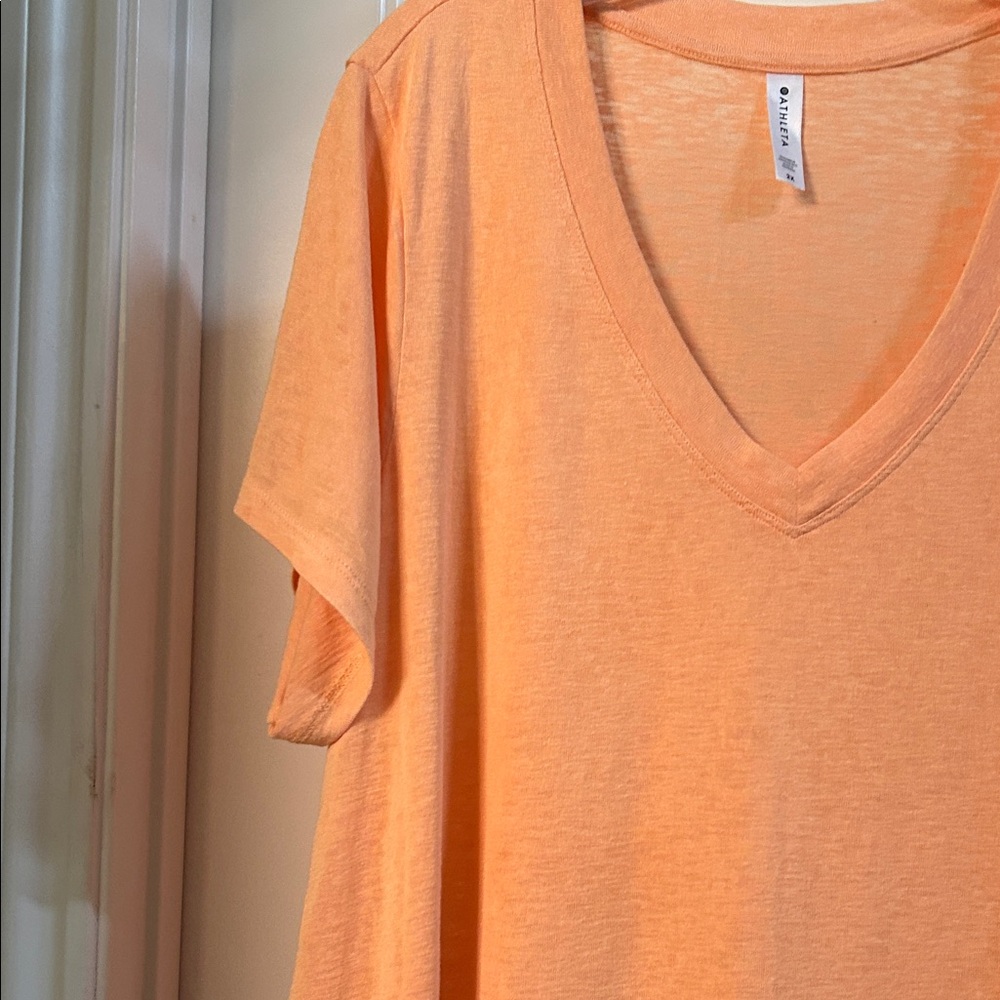 Athleta Peach Orange V-Neck Short Sleeve Tee - Picture 3 of 6